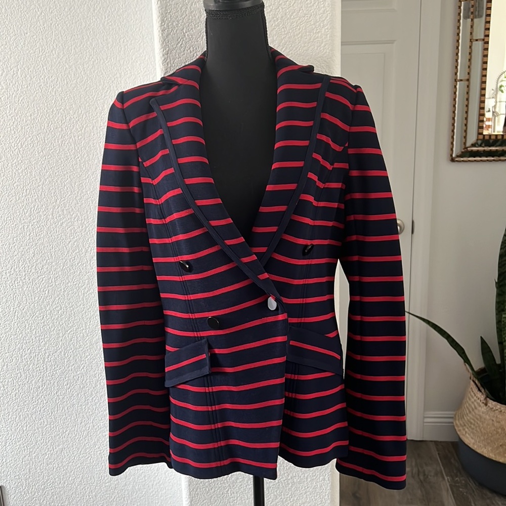 Veronica Beard Navy Blue & Red Stripe Jacket